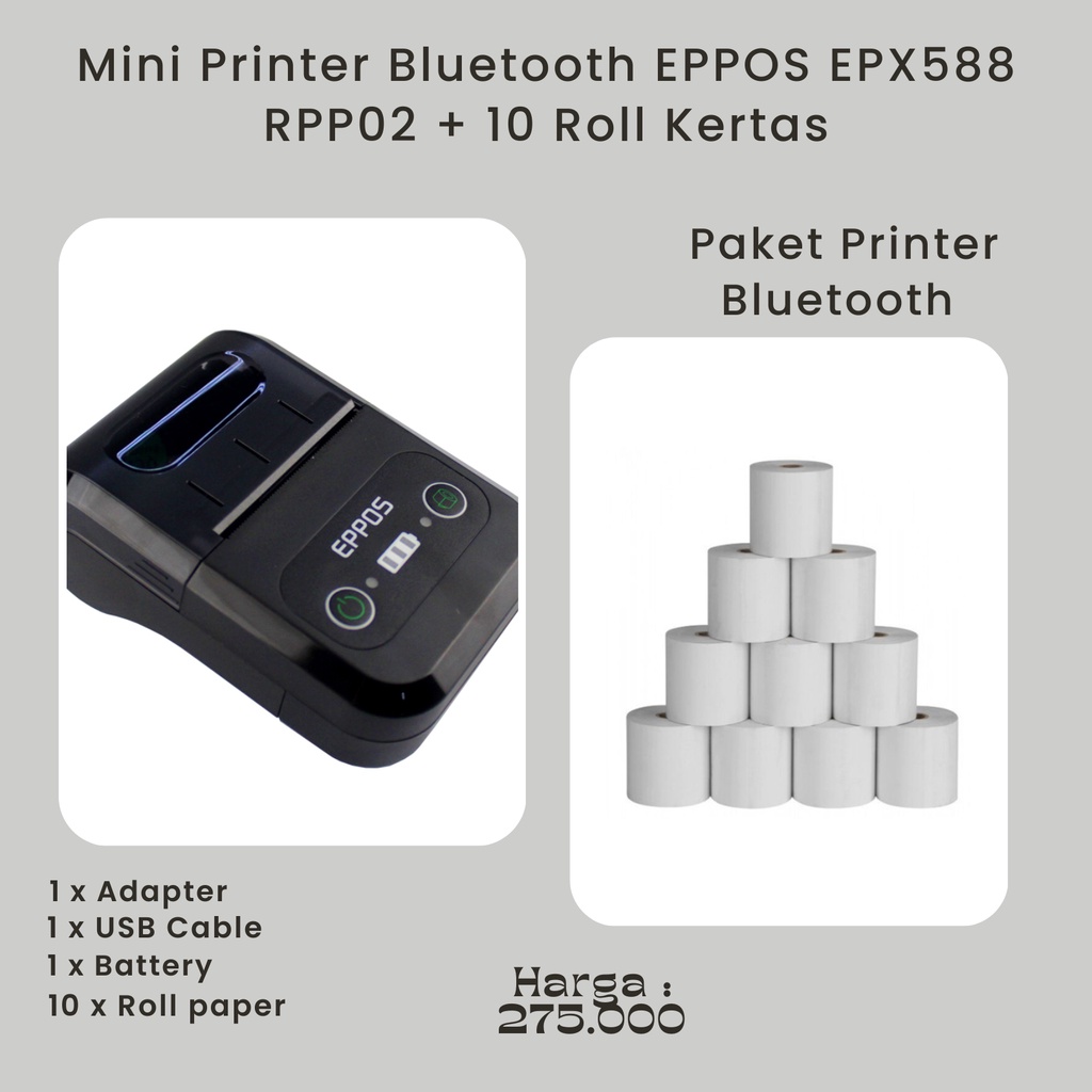 Jual Paket Mobile Printer Bluetooth Thermal Eppos Roll Kertas Shopee Indonesia