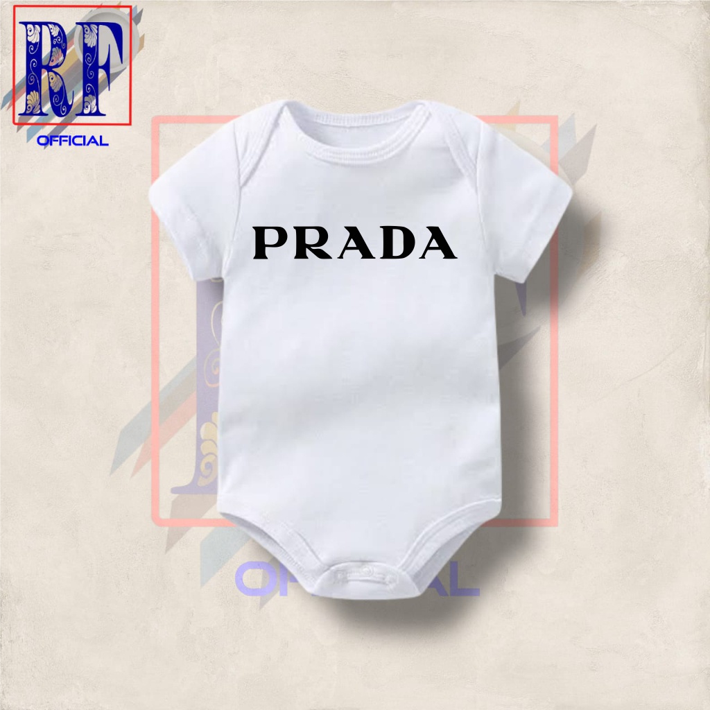 kaos baju bayi PRADA tshirt BRAND DISTRO tee jumper baby kids pendek kaus distro logo tulisan usia 0