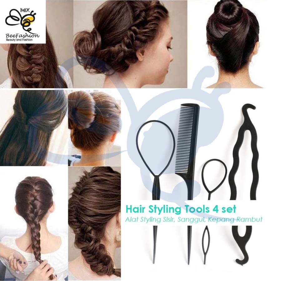 Alat Styling Rambut 4in1 Sisir Sanggul Kepang Rambut