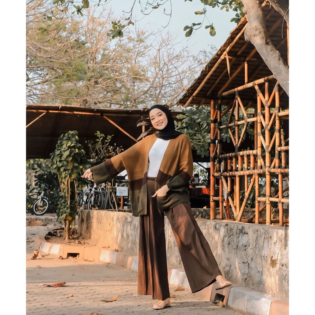 MAHERA CARDIGAN | CARDIGAN RAJUT KOMBINASI 3 WARNA | TRITONE COMBI CARDIGAN | KARDIGAN STRADIVARIUSE