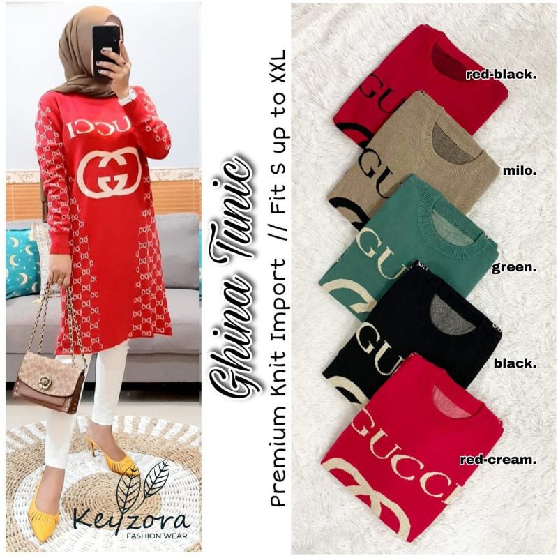 GHINA TUNIK RAJUT WANITA DEWASA BAHAN KNIT IMPORT
