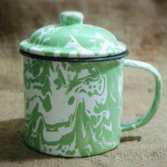 Gelas mug cangkir 12cm enamel seng kaleng blurik jadul