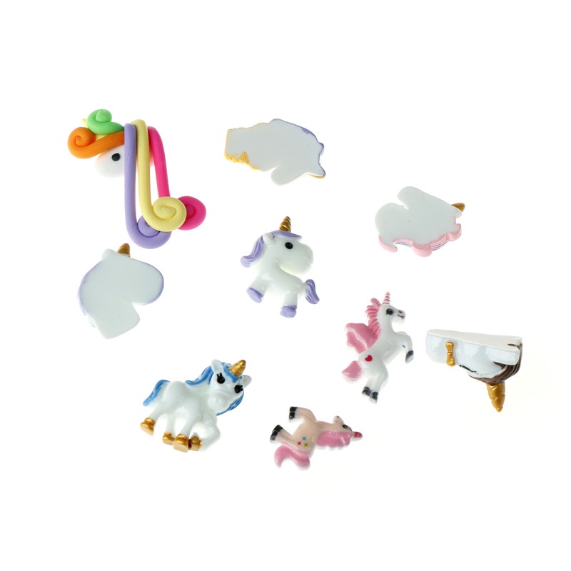 10pcs Hiasan Bentuk Unicorn Bahan Resin Cabochon Flatback Untuk Dekorasi Scrapbookhandphone Diy