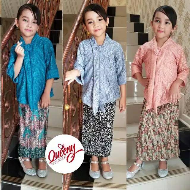 SETELAN KEBAYA FLOY BROKAT KEBAYA ANAK MODERN KEBAYA KARTINI / GOLD / BIRU TOSCA / DUSTI PINK FANTA