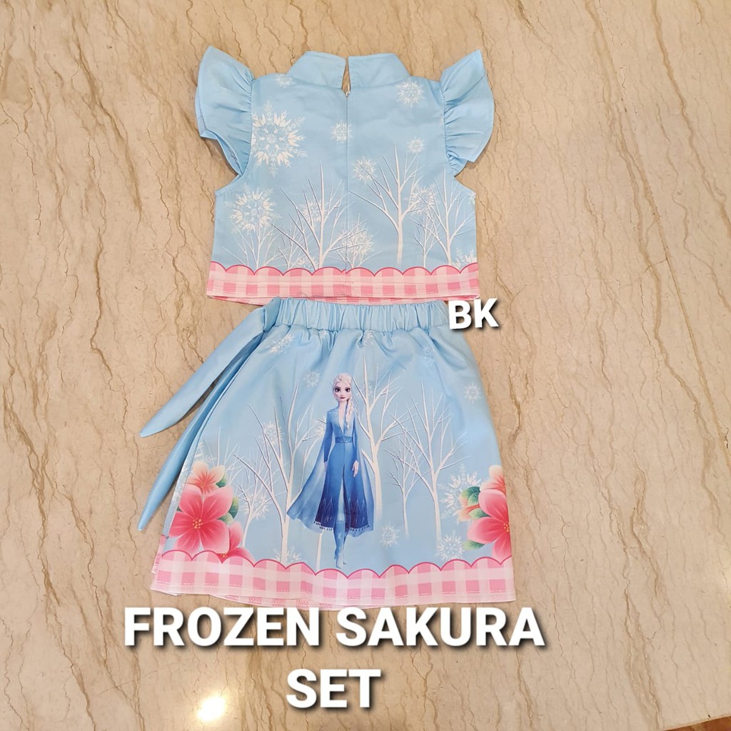 FROZEN SAKURA SET / SETELAN FROZEN 2 ANAK PEREMPUAN IMPORT / BAJU ELSA PINK IMPOR KOREA