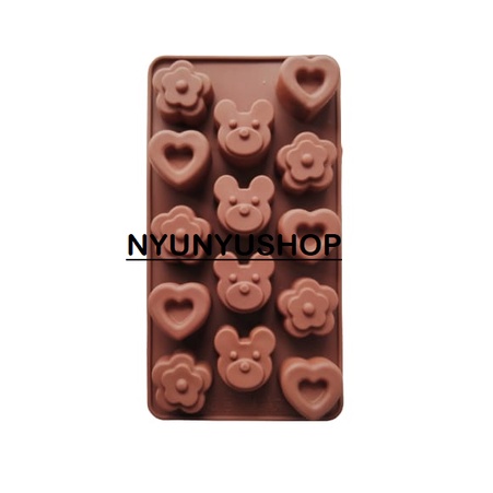 PROMO Cetakan Loyang Silikon Sabun Es Coklat Pudding Bear Beruang Hati Cinta Flower Love Bunga Valen