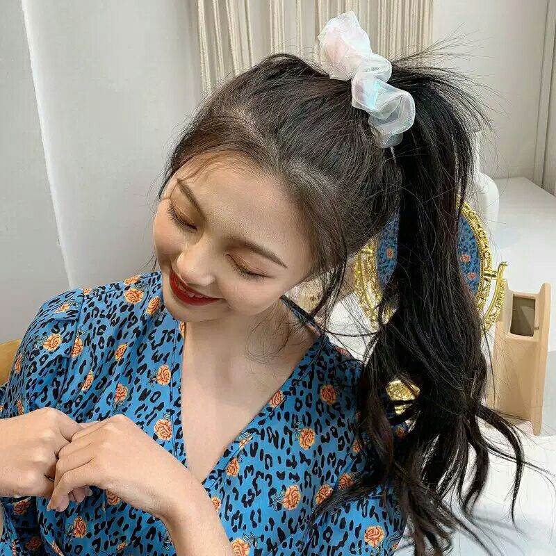 OVERFLOWS.ID ✿ Scrunchie Ikat Rambut Cepol Korea Lucu Hologram Polos