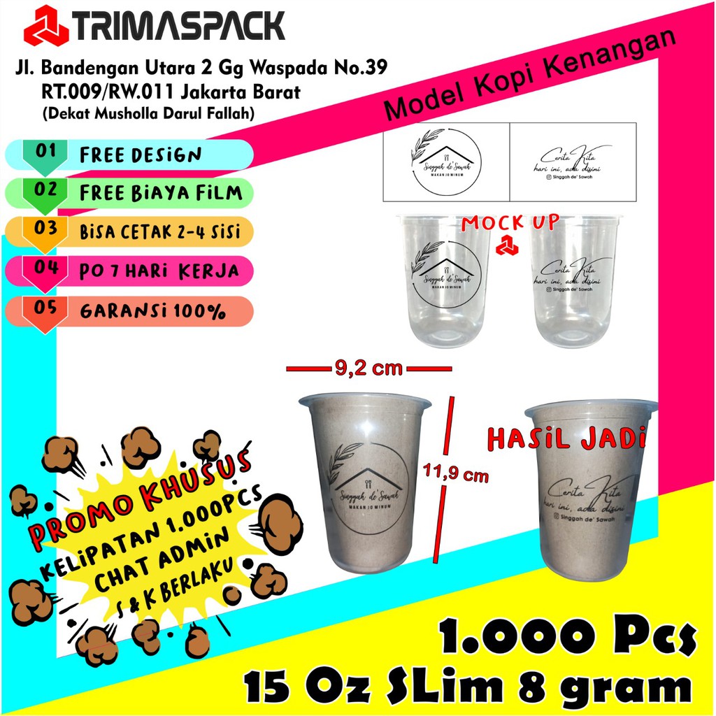 Sablon cup plastik 15 Oz 8 gram , Sablon Gelas Plastik  15oz [ OVAL SLIM ] -  [ 1000 - 2000 Pcs ]