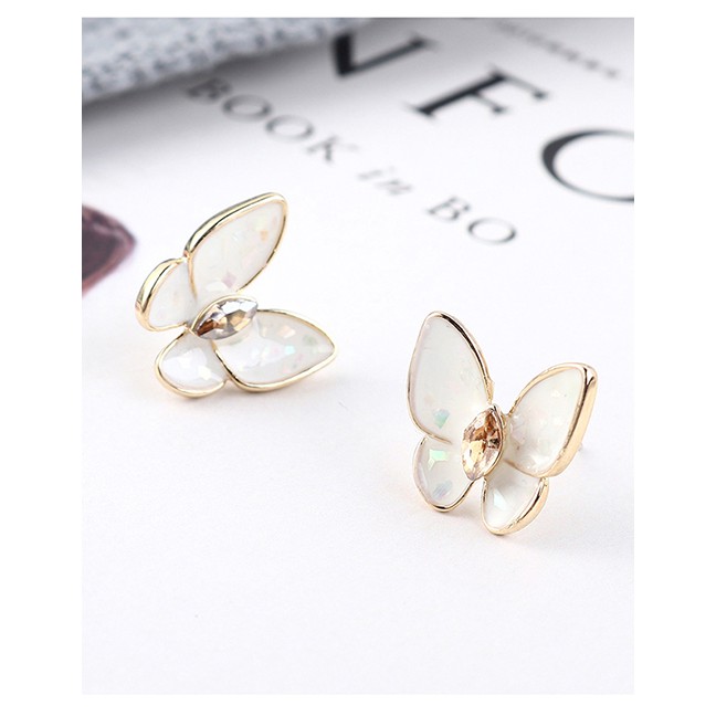 LRC Anting Tusuk Fashion White Plated Gold Butterfly S925 Silver Needle Earrings y61957