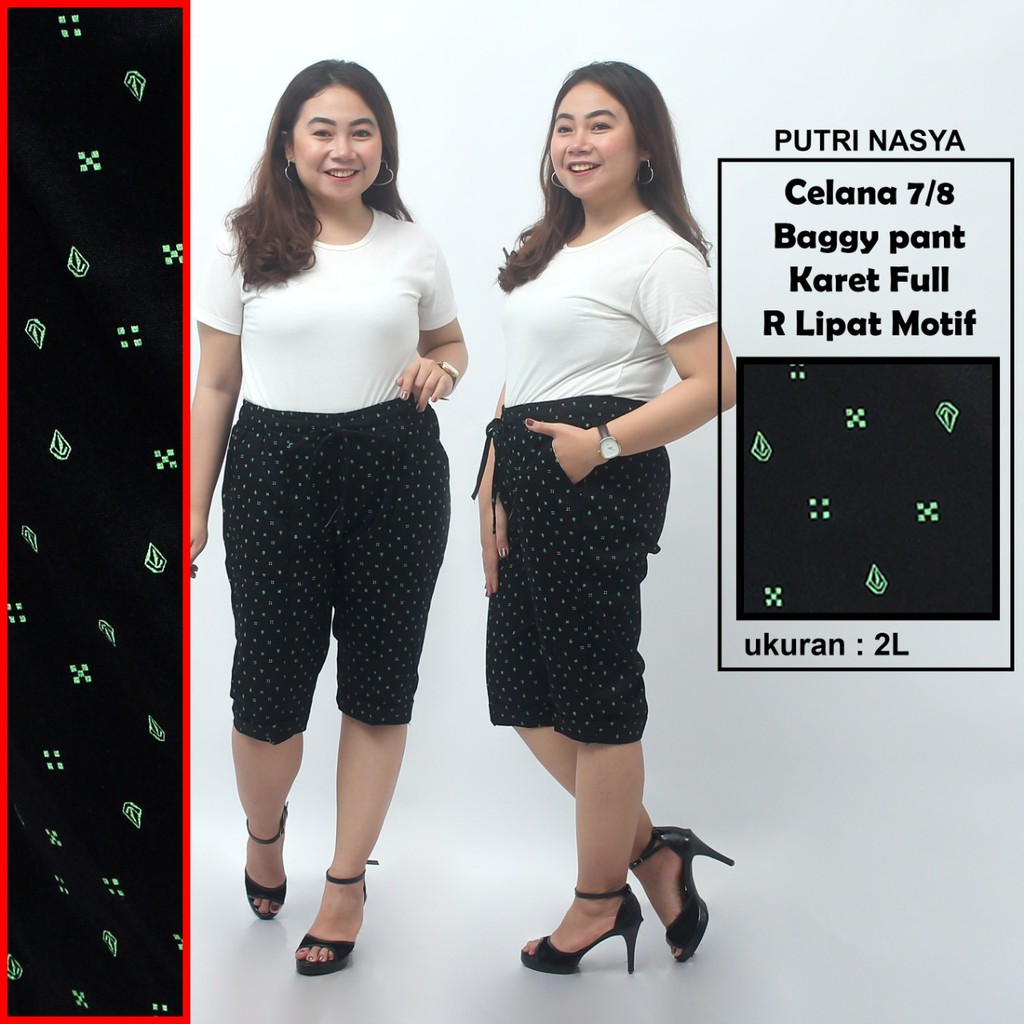 Celana 7/8 jumbo karet full motif / baggy pant jumbo / celana pendek 8L-6L-5L-4L-2L-XL-S fit to L