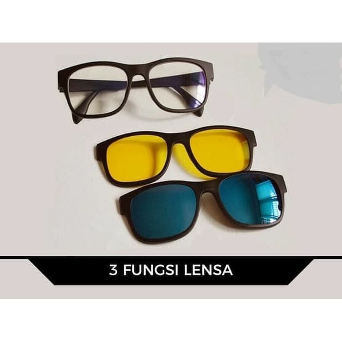 BAROKAH GAMIS Free 2 sunglasses lens gratis 2 lensa Kacamata 3 in 1 FRM bergaransi