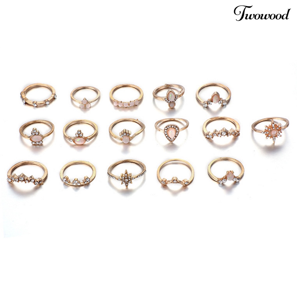 16pcs / Set Cincin Knuckle Bentuk Mahkota Aksen Berlian Imitasi Bahan Alloy Stackable Gaya Bohemia