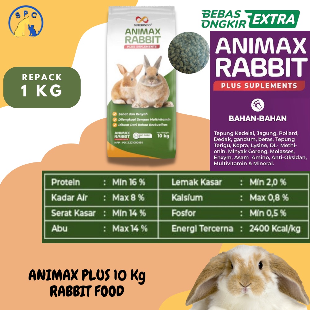 Makanan Kelinci ANIMAX PLUS SUPPLEMENT Rabbit Food Repack 1 Kg