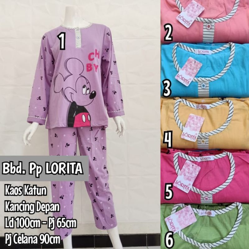 Baju Tidur Lorita Babydoll Kaos Lengan Panjang, Piyama Pp Wanita Dewasa