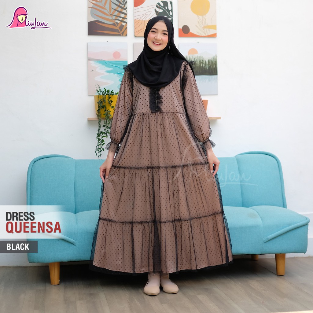 Queensa dress tile organsa mix satin ori MIULAN HIJAB baju pesta lebaran 2021