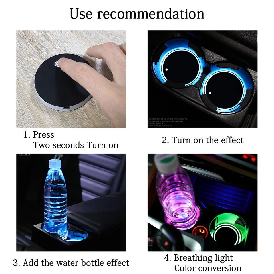 Colorful LED coaster usb light luminous coaster Kap Lampu Hias atmosphere light non-slip cushion colorful lights coaster Lampu Mobil