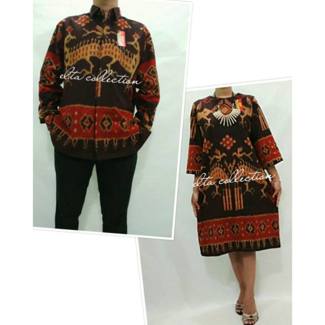 Couple tenun motif Fauna / couple tenun keren / ouple tenun motif Sumba / kemeja dress tenun Jepara