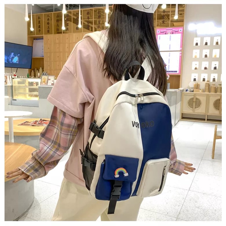 Diobrale - Tas Ransel Wanita Fashion Terbaru Backpack Populer Korean Style Saku Dua Sekolah SD SMP Terbaru 2022