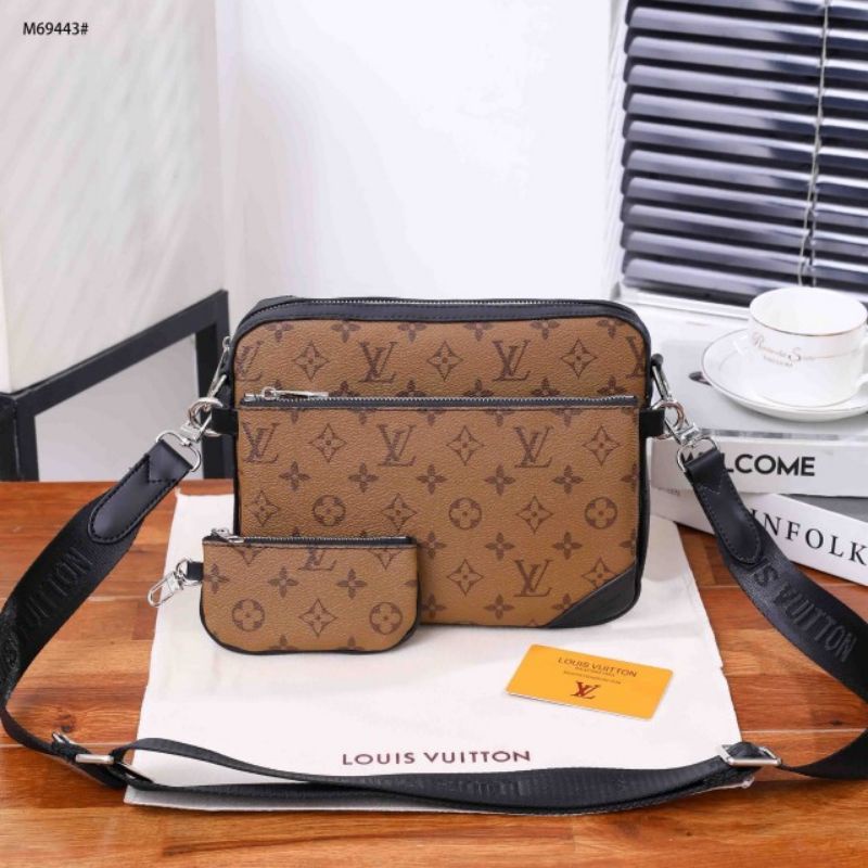 TAS PRIA WANITA UNISEX LV MESSENGER Trio bag import