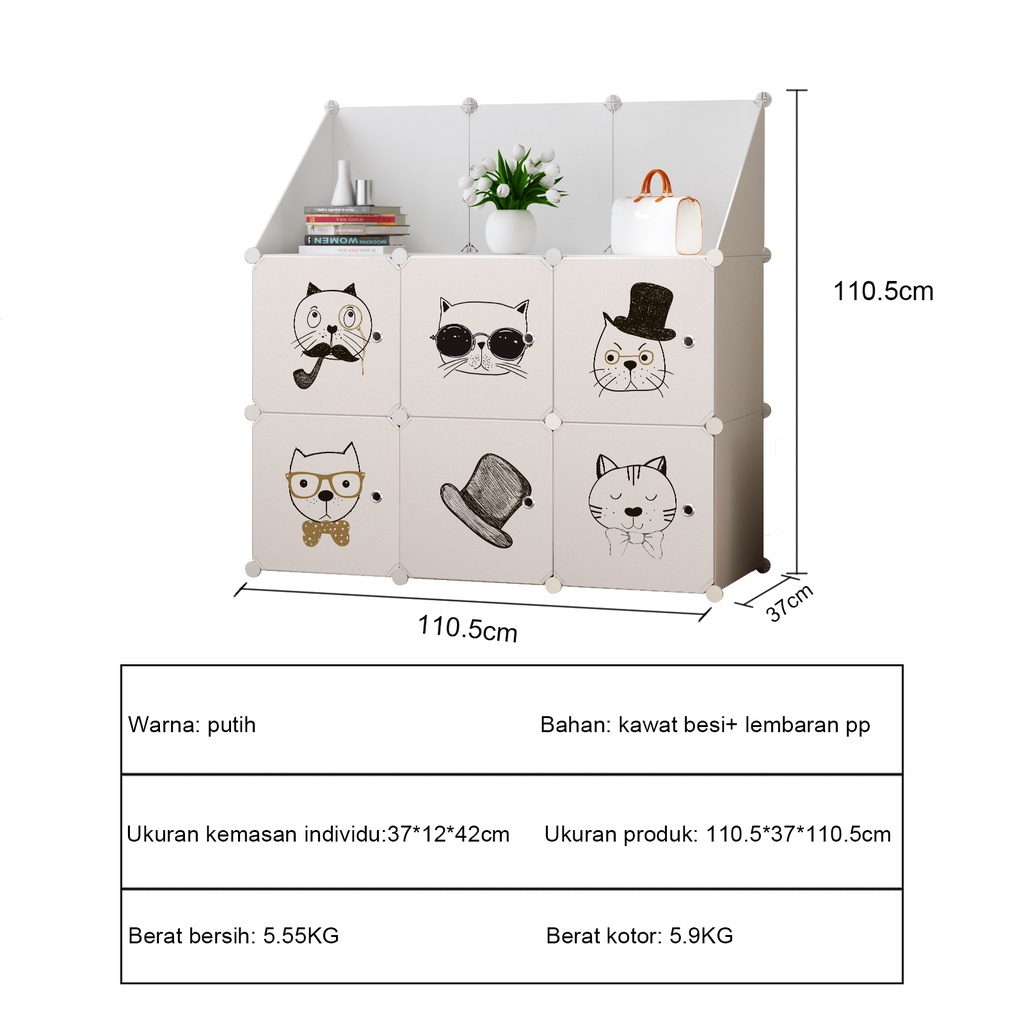 (COD) Lemari Plastik Lemari Pakaian Anak Wardrobe 6 Muka 6 Slot Dengan Pagar Plastik