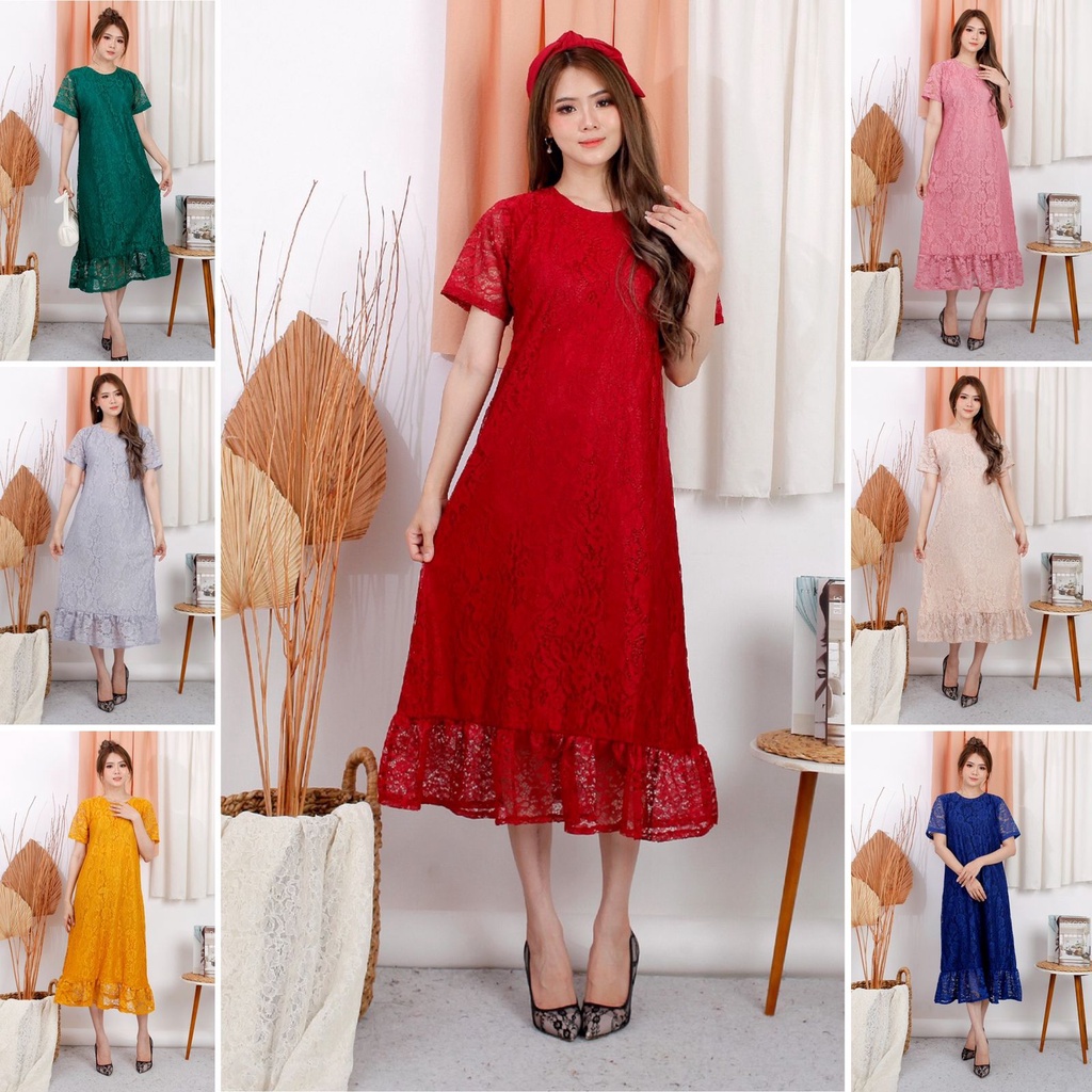 Dress Rempel Brukat Corneli Tulang Brokat Timbul Cord Dres Pesta 7 Warna Termurah