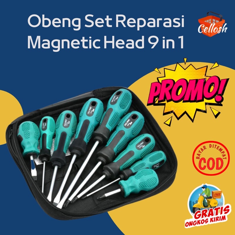 Obeng Kembang Minus Plus Min Obeng Set Reparasi Magnetic Head 9 in 1