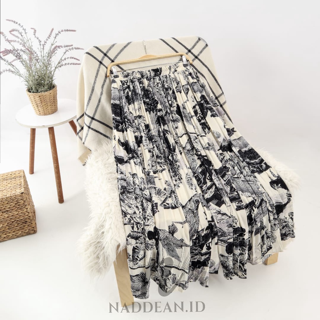 Rok Panjang Plisket Prisket Pastel/ Rok Import / Maxi Skirt Motif