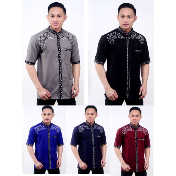 BAJU KOKO BORDIR LENGAN PENDEK - ATASAN BAJU MUSLIM - KOKO BATIK