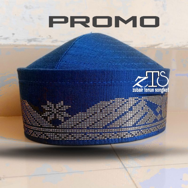 Peci BULAT BIRU SILVER songkok kopiah bulat motif tenun muslim kualitas terjamin