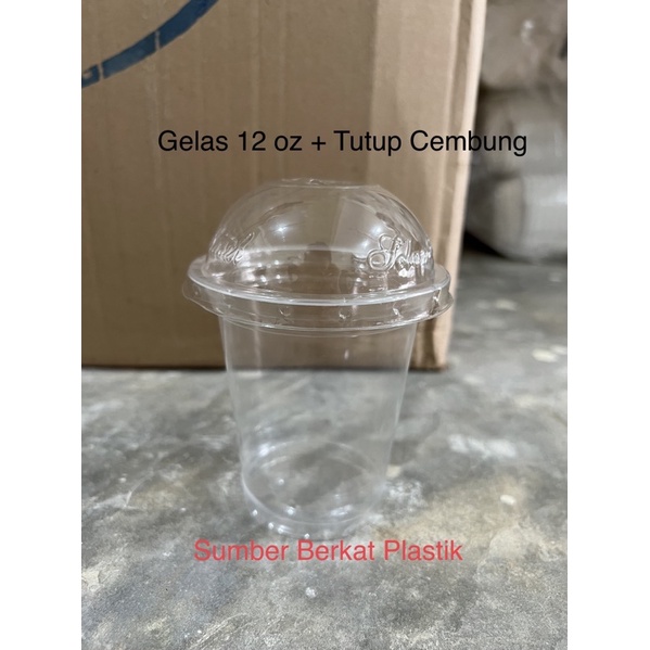 Gelas 12oz Plus Tutup Cembung/Gelas Plastik 12oz/Gelas PopIce/Gelas Jus isi:50pcs +Tutup Cembung