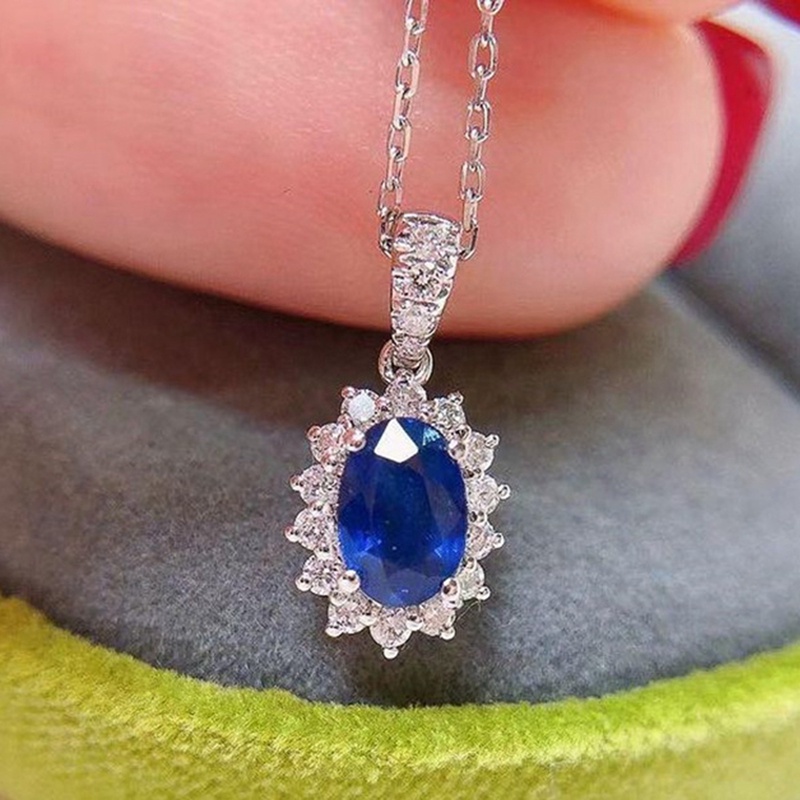 Kalung Liontin Kristal Zircon Bentuk Bunga Matahari Warna Biru Untuk Wanita