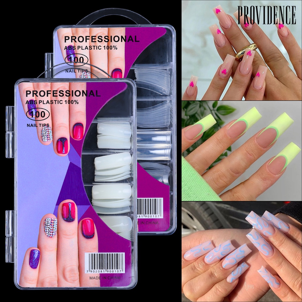 Providence 100pcs / Set Kuku Palsu Full Cover Transparan Seamless Untuk Manicure