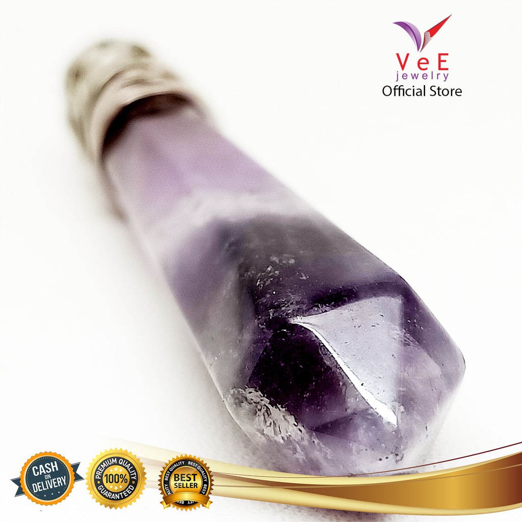 Liontin Batu Kecubung Ungu Amethyst Hexagonal - VeE Liontin Wanita Pria Terapi Kesehatan Anti Virus