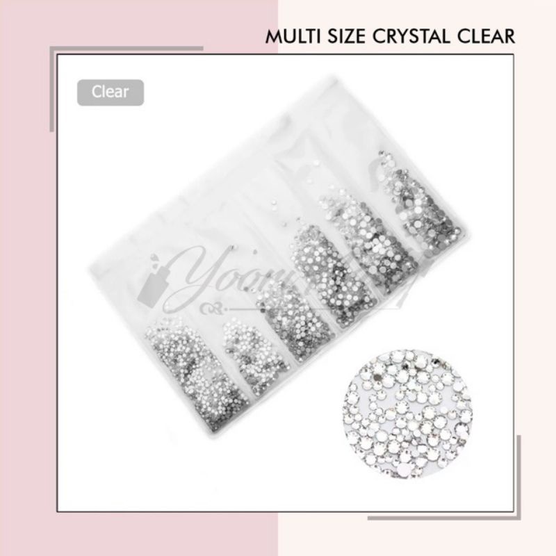 Multi size crystal AB clear rhinestones nail art campur ukuran pack