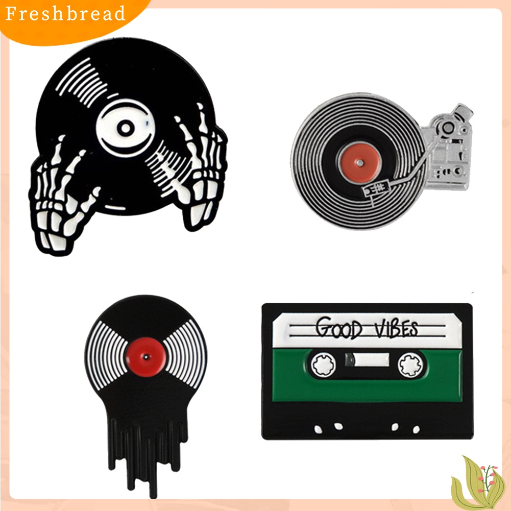 [ TERLARIS]Retro Phonograph Recording Cassette Tape Vinyl Record Brooch Pin Jacket Badge