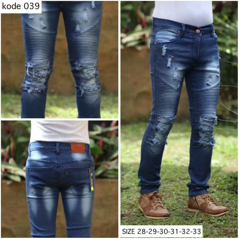 CELANA SOBEK JEANS PRIA RIPPED BIKER SKINY SLIM FIT STRECHT  / CELANA JEANS PRIA SKINY SOBEK PAHA