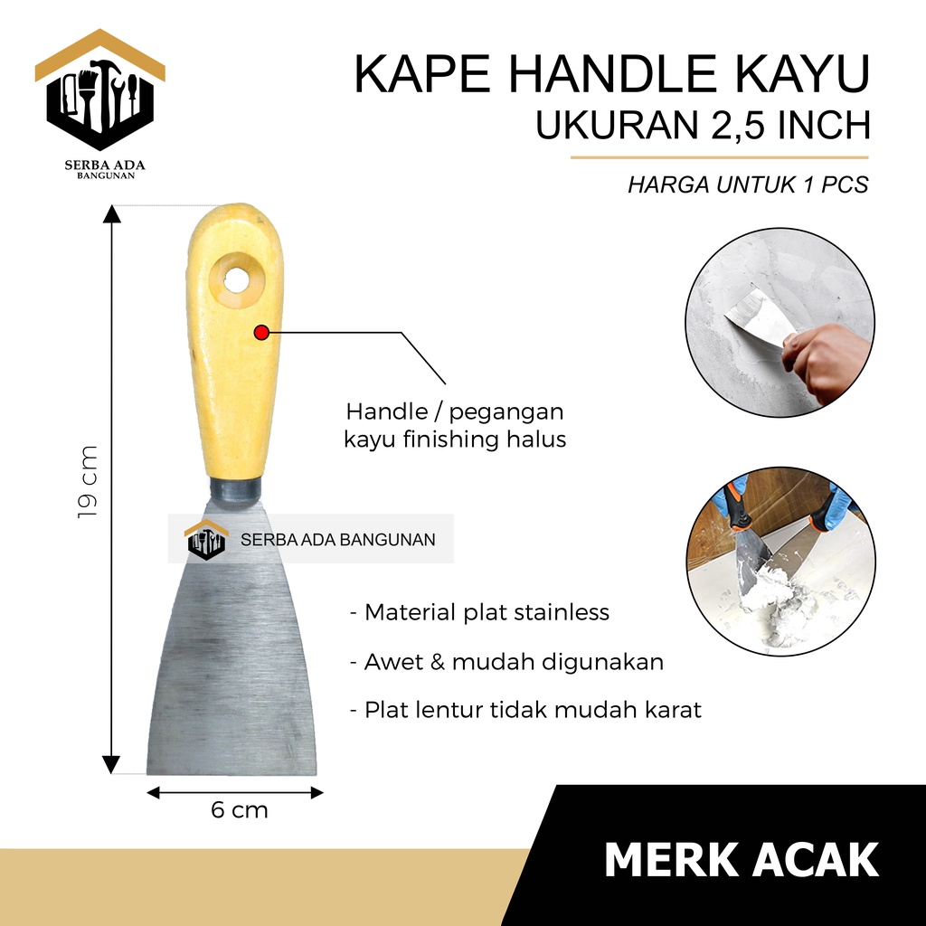 KAPE GAGANG KAYU 11/2&quot; 2&quot; 21/2&quot; 3&quot; 4&quot;  / SCRAPER SKRAP ALAT PENGELUPAS KEROK LAPISAN CAT MERAPIKAN