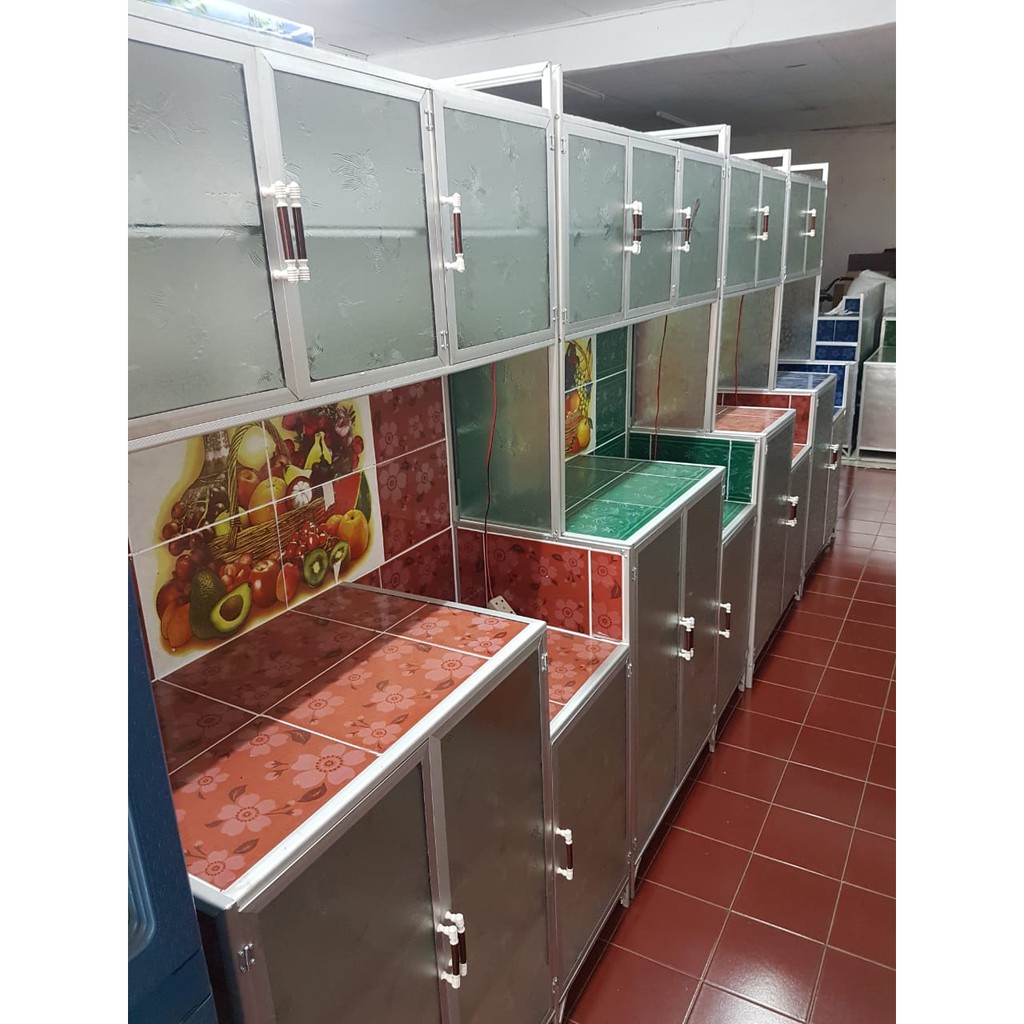 Rak Piring Lemari Dapur Box Kaca Keramik 3 Tiga Pintu Pipa