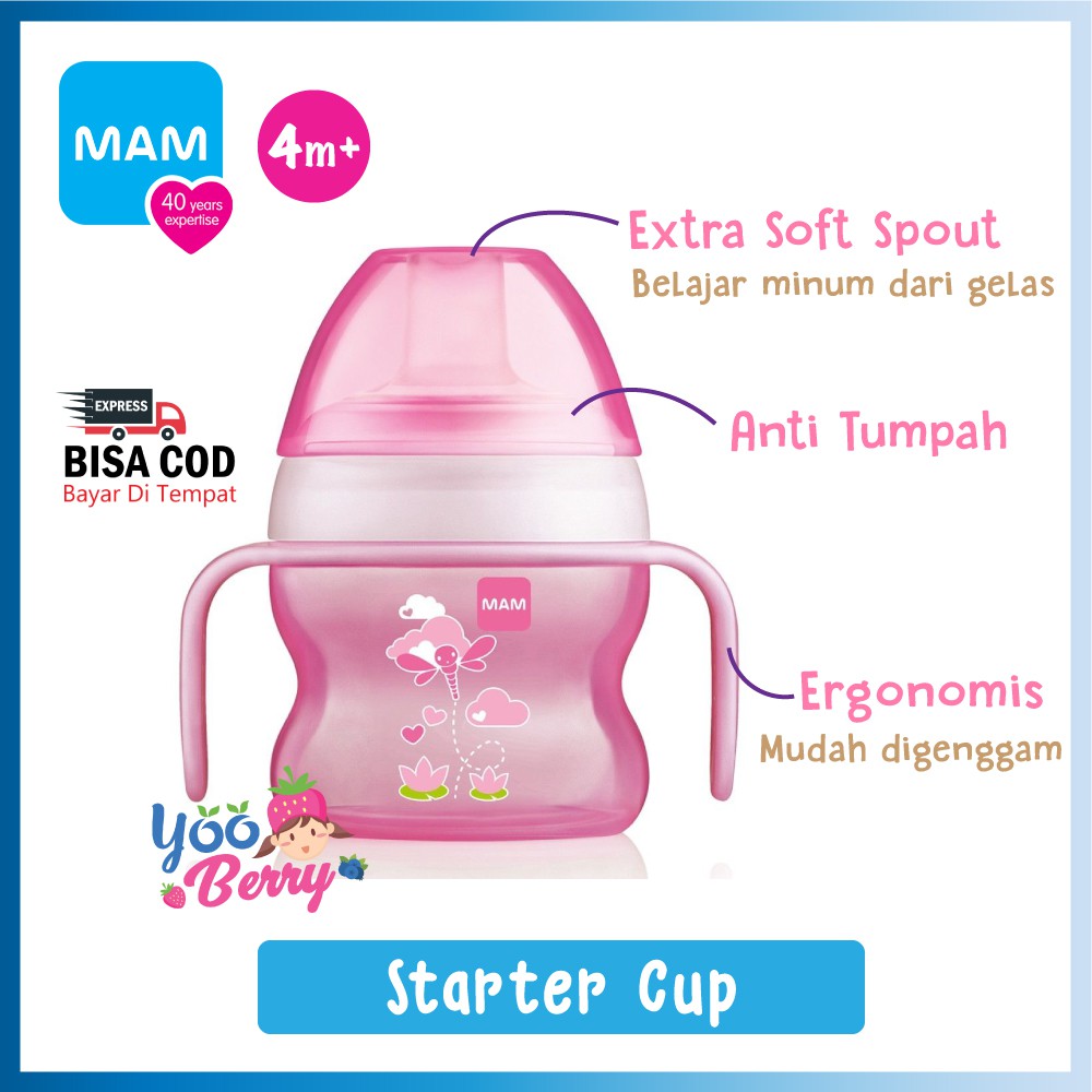 MAM Baby Starter Cup 150 Ml Extra Soft Spout Training Cup Gelas Botol Bayi 4m+ MAM005 Berry Mart