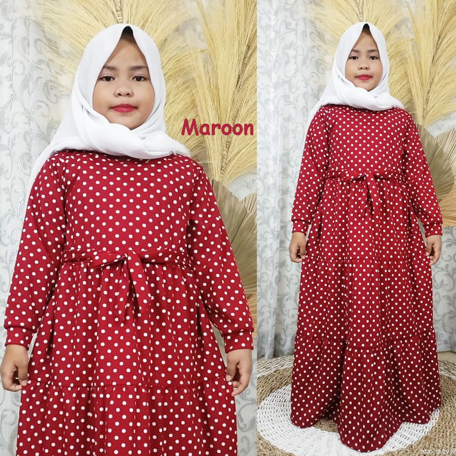 Carlina - Gamis Anak Polkadot Onde 3 Tingkat Susun 4-13 Tahun Kids Perempuan Dress Maxy