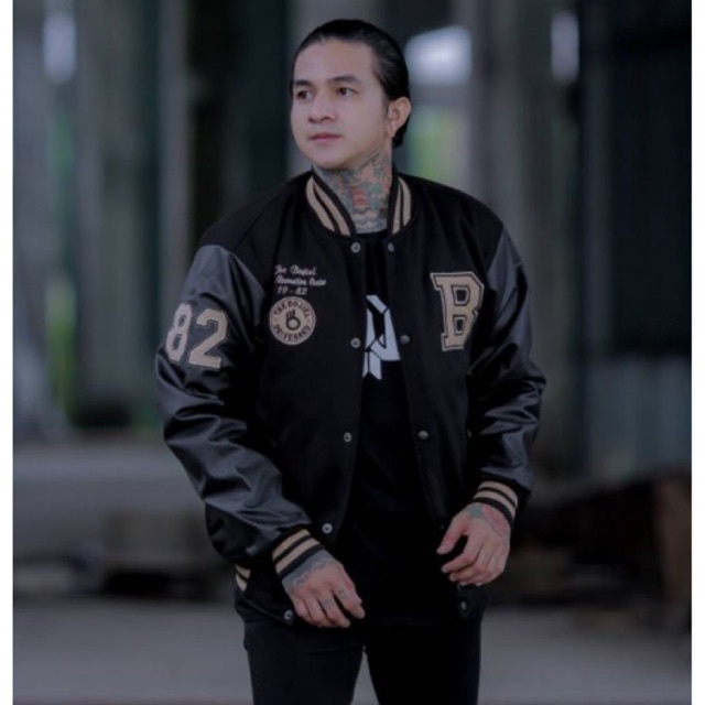 Varsity Jacket HITAM CREAM Jaket Varsity Pria Premium HITAM LEATHER Nascar Varsity Baseball Jacket V