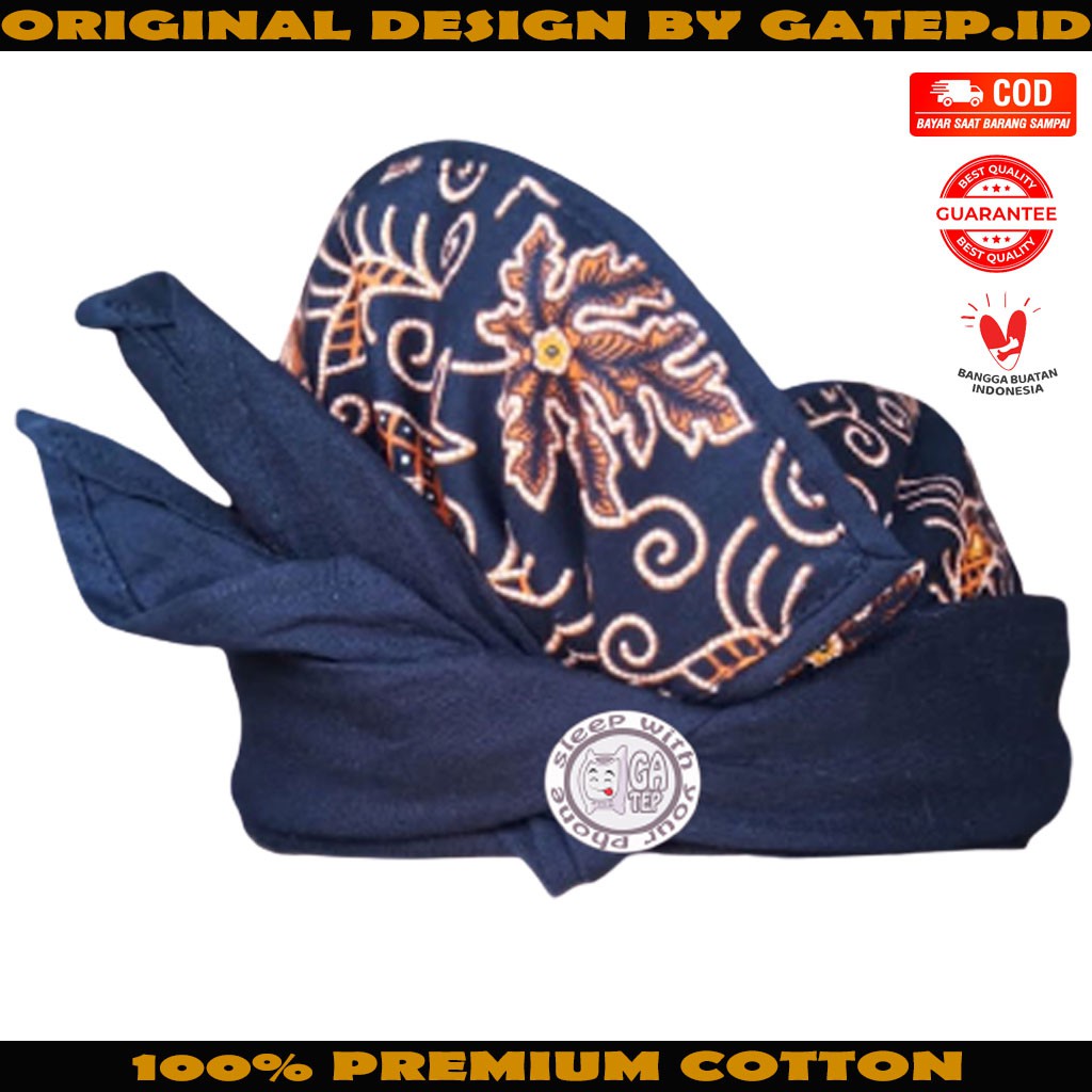 Udeng Bali Hitam Polos Motif Daun Setengah Jadi / Ikat Kepala Bali / Topi Bali / Blangkon Bali