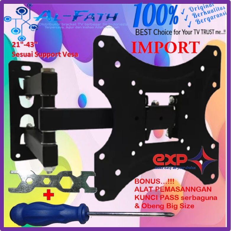 Bracket TV HISENSE 14 s/d 43 inch 6 ARAH FULL BESI SUPER KOKOH GARANSI 100% ORI