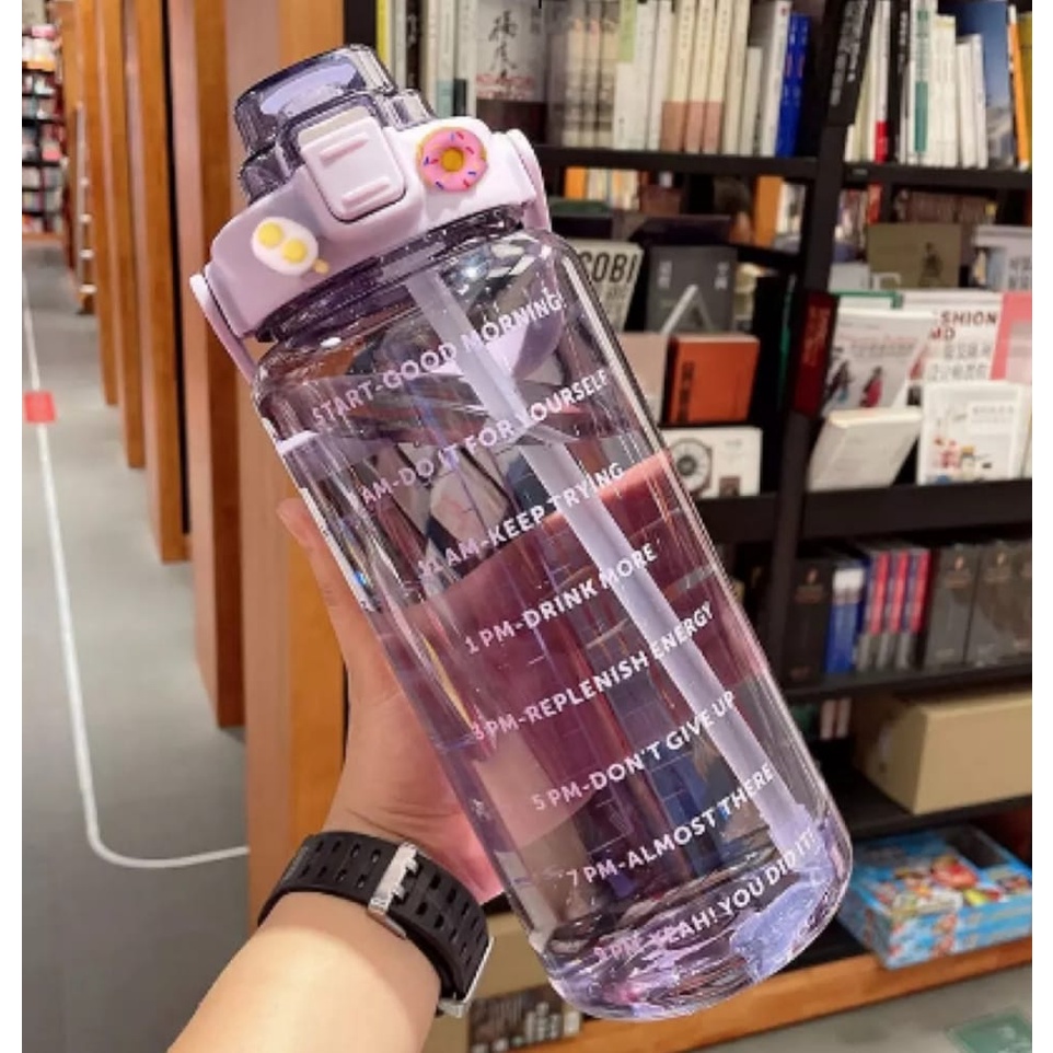 Botol Air Minum Motivasi Transparan Bening 2 Liter - Water Drink Motivation Viral+Sticker-Botol Minum Motivasi Penanda Waktu Viral Ukuran 2 Liter Bening Transparan