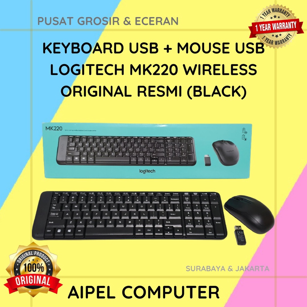 MK220 | KEYBOARD USB + MOUSE USB LOGITECH MK220 WIRELESS ORIGINAL RESMI (BLACK)