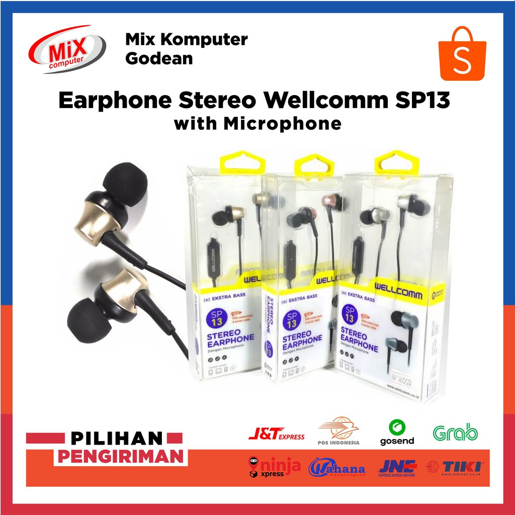 HEADSET HANDSFREE WELLCOMM Extra Bass Stereo Earphone SP-13 Original by WELLCOMM High Quality