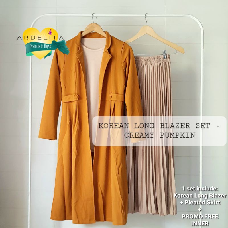 [ PROMO FREE INNER ] KOREAN  LONG  BLAZER  LYLAC  SET ROK  PREMIUM.  TERKEREN  TERBAIK  DIJAMIN JATUH CINTA