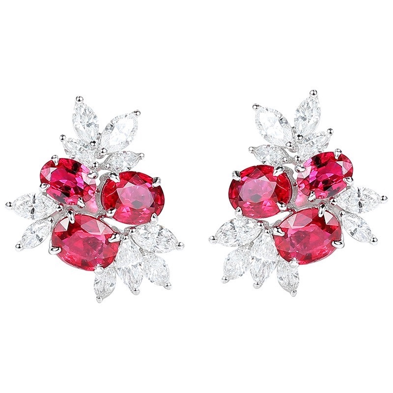 Fashion Inlaid Ruby Diamond Stud Earrings Sapphire Earrings