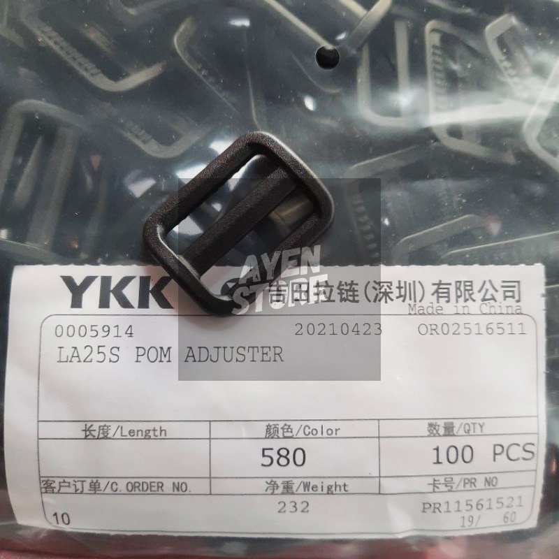 1 PACK (100PCS) YKK LA 25 S YKK LOOP ADJUSTER ukuran 2.5 cm 25 mm LA25S Ring Jalan