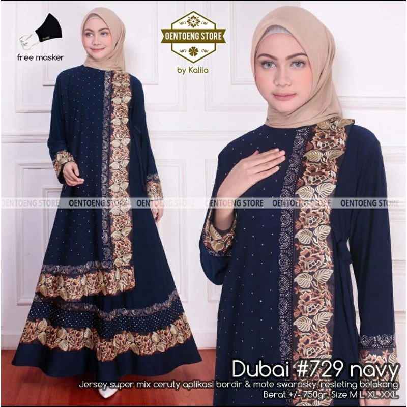 TOP [BISA COD] DUBAI #729 BY OENTOENG STORE - ABAYA NAVY - GAMIS PESTA PREMIUM QUALITY